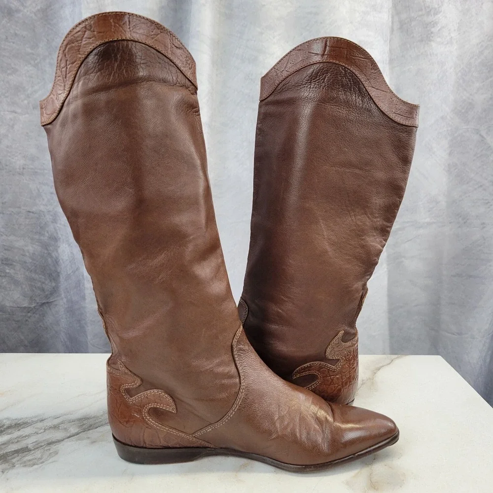 Mario Bruni Knee High Western Cowgirl Low Heel Boots Women's 7 B